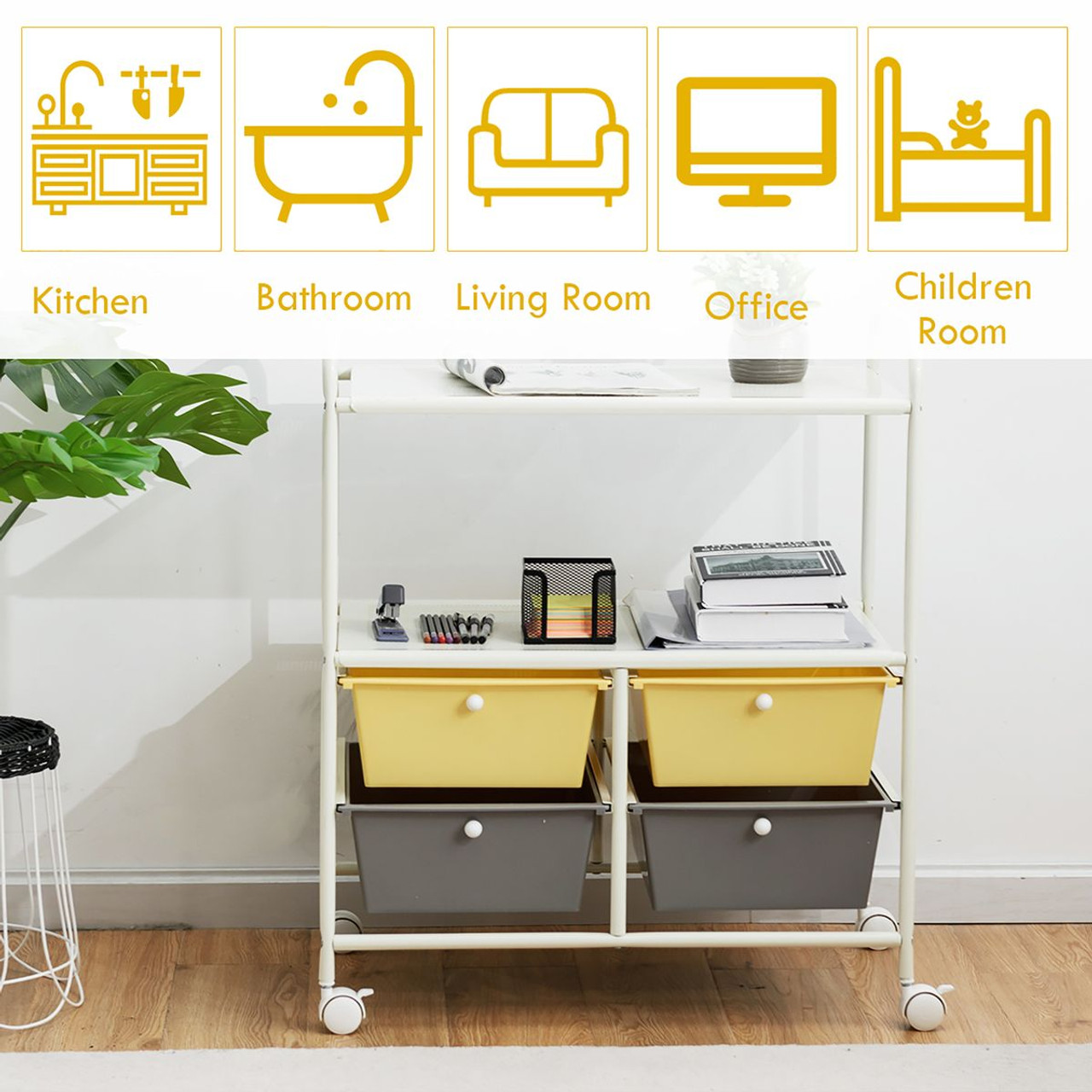 Costway Rolling Storage Cart with 4 Drawers and 2 Shelves product image