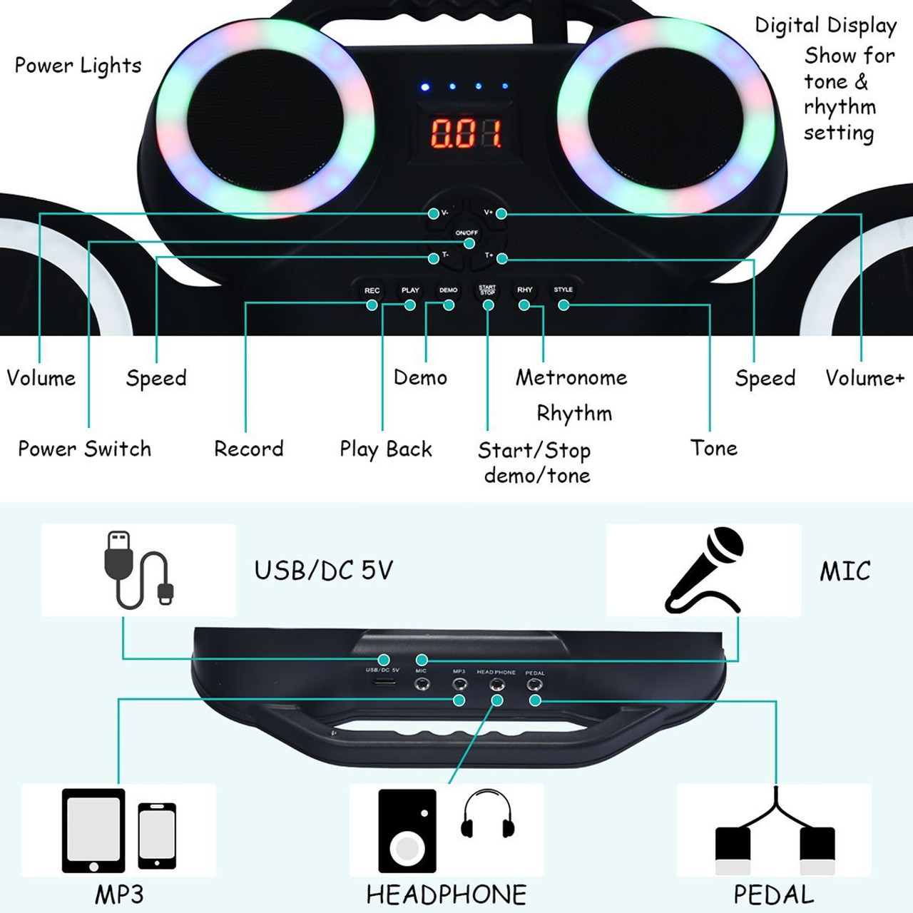 Costway Electronic Drum Set with 9 Pads, MIDI, Speaker, Headphone product image
