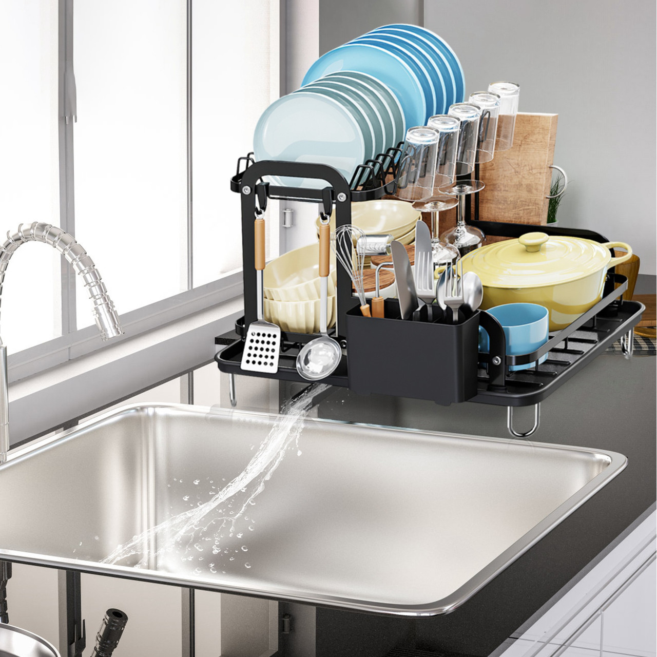 NewHome™ 2-Tier Dish Drying Rack with Drainboard  product image