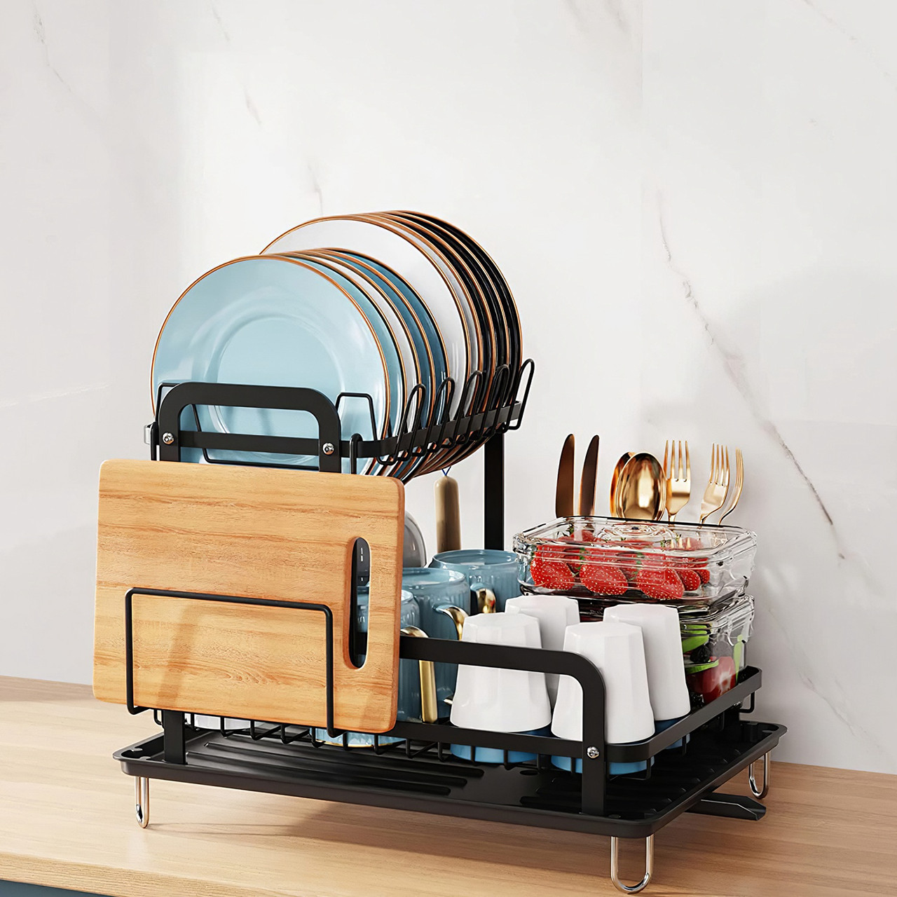 NewHome™ 2-Tier Dish Drying Rack with Drainboard  product image