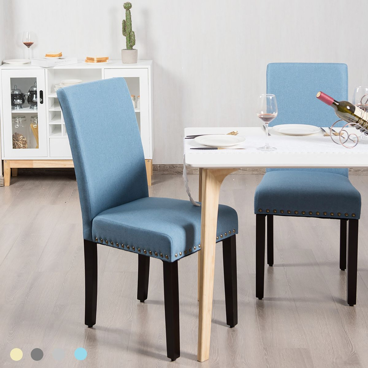 Costway Fabric Dining Chairs with Nailhead Trim (Set of 4) product image