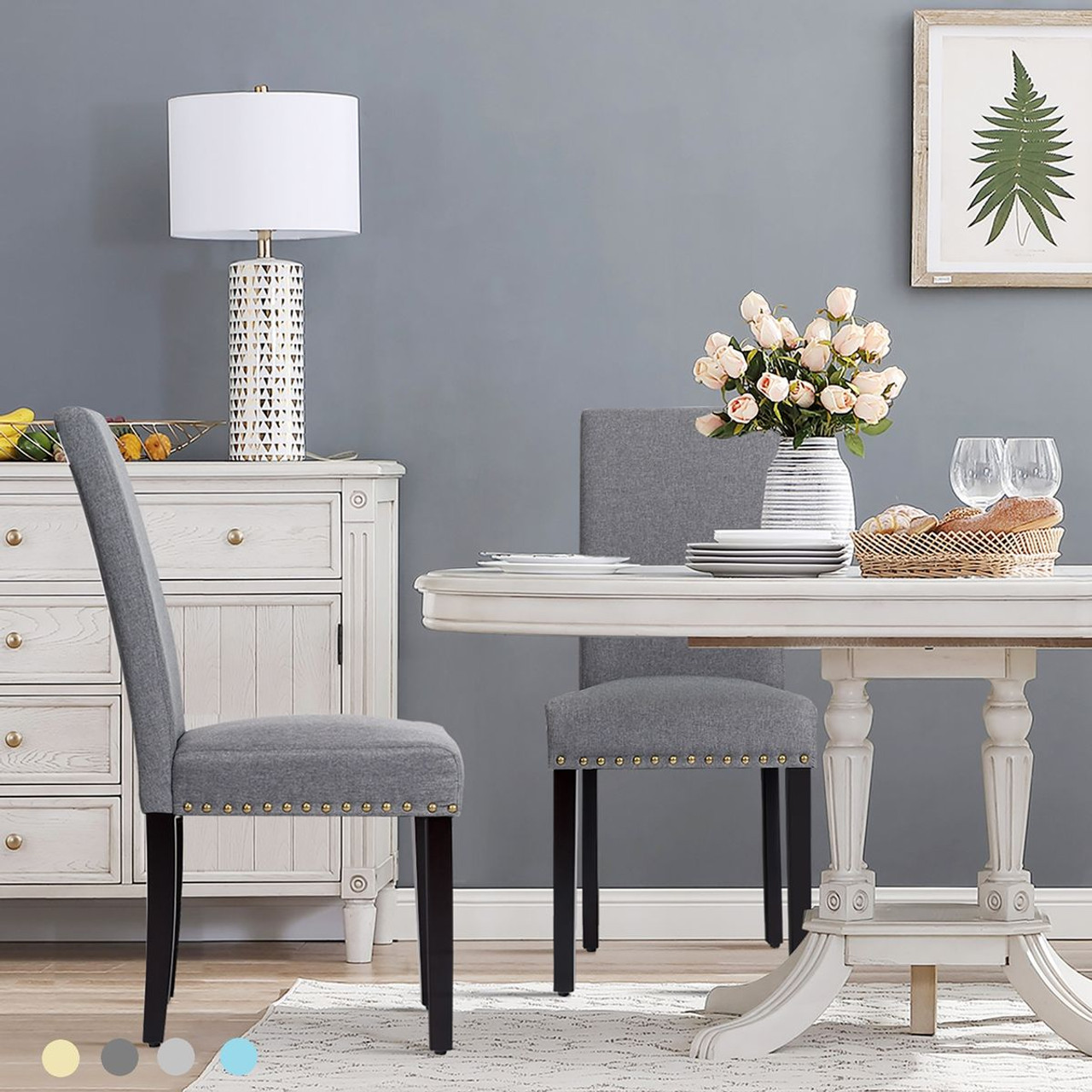 Costway Fabric Dining Chairs with Nailhead Trim (Set of 4) product image