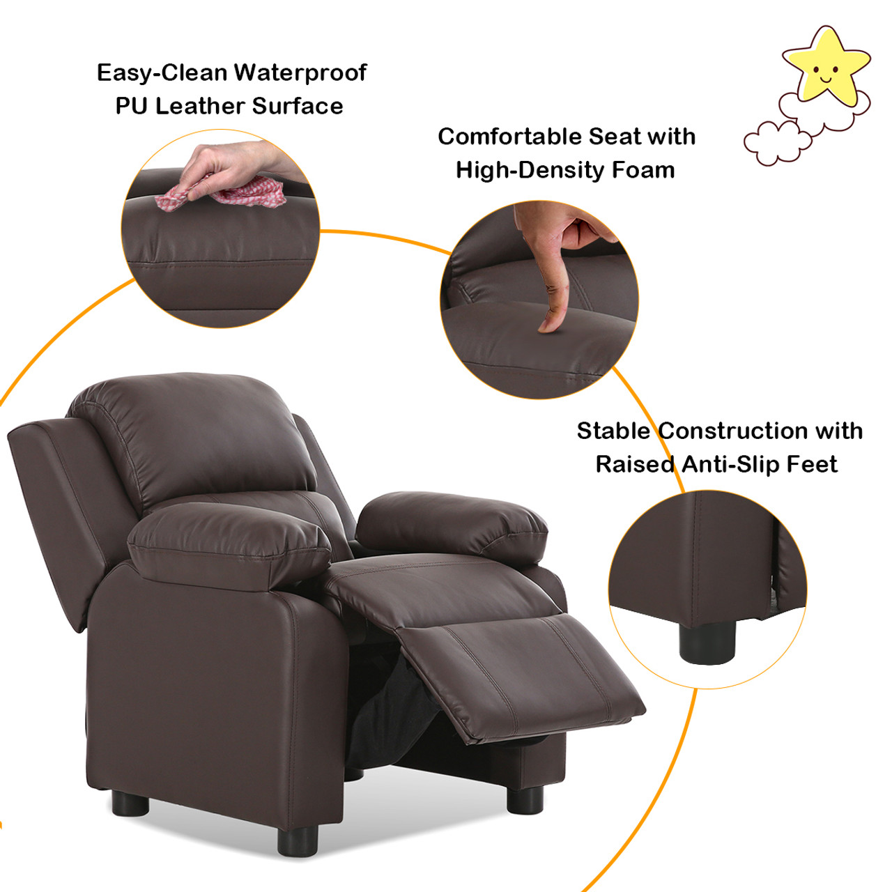 Deluxe Padded Kids Sofa Recliner with Storage Arm product image