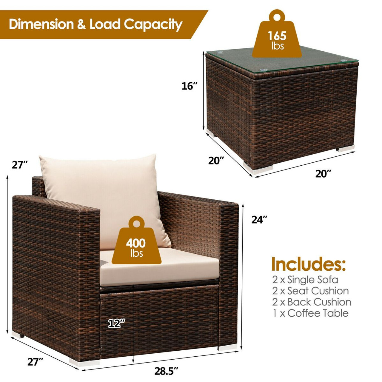 Costway 3-Piece Patio Rattan Furniture Set  product image