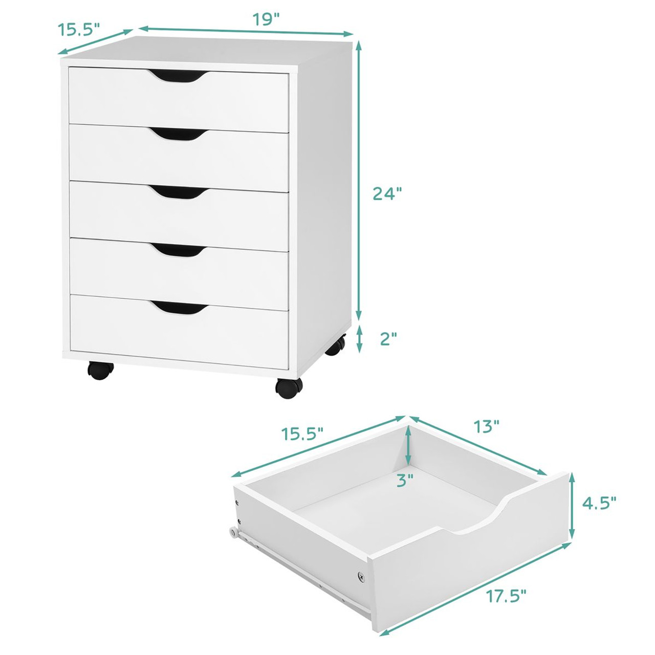 Costway 5-Drawer Storage Dresser with Wheels product image