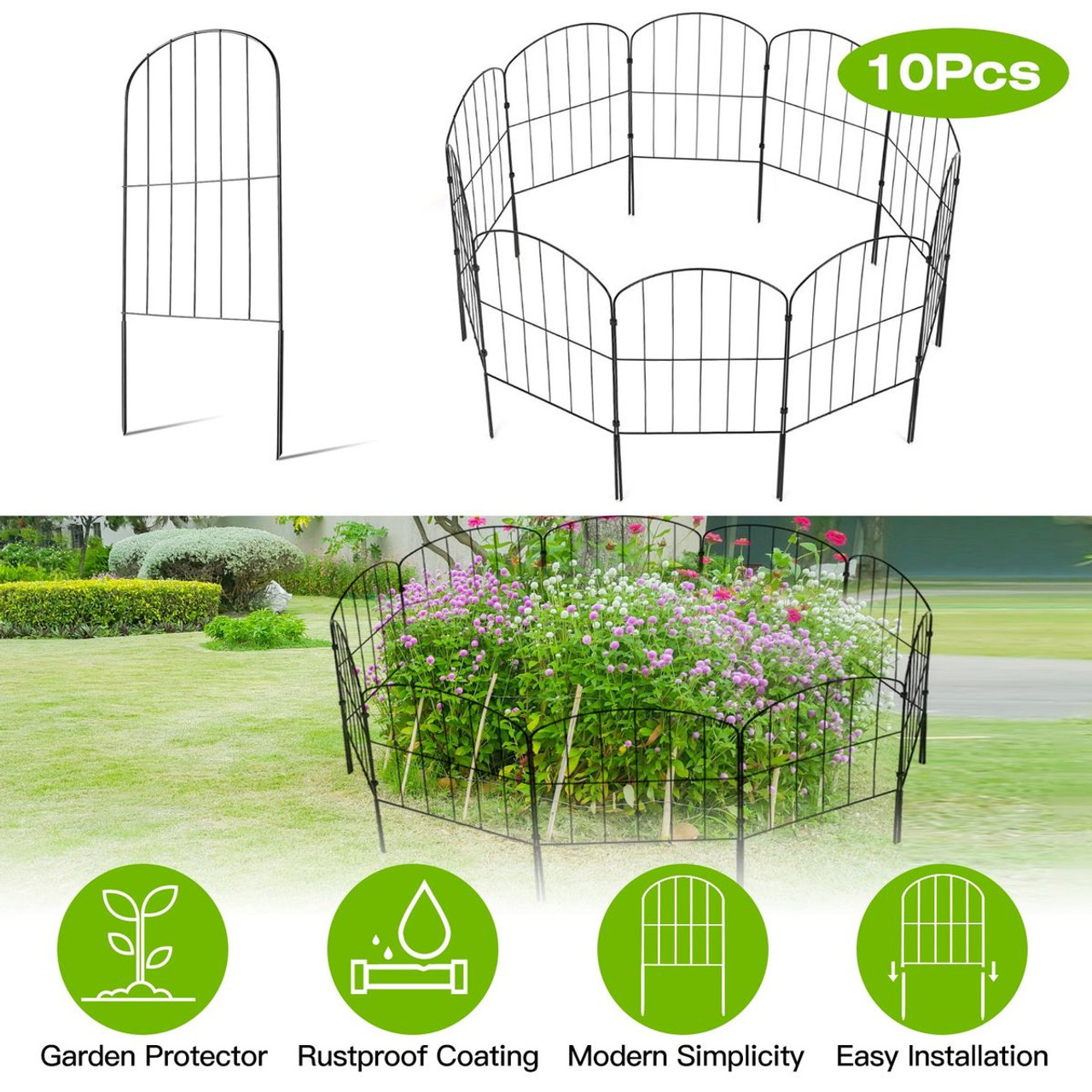 Decorative Garden Fence Iron Folding Panel Border (Set of 10) product image