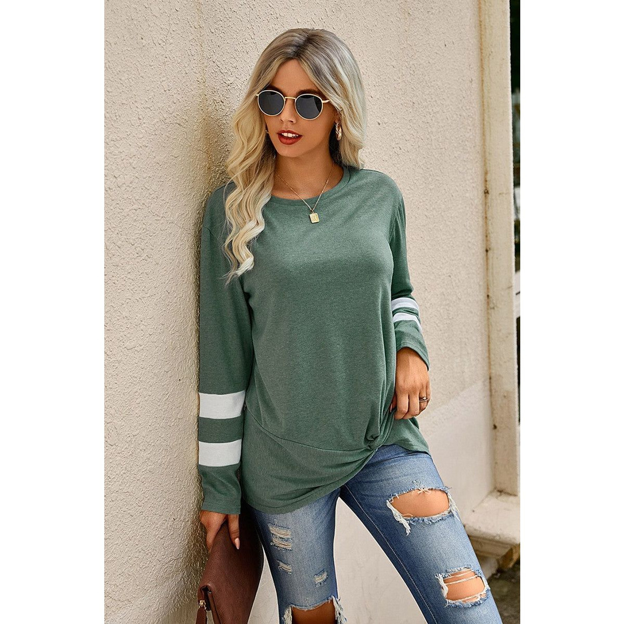 Women's Varsity Stripe Twisted Front Long Sleeve Top product image