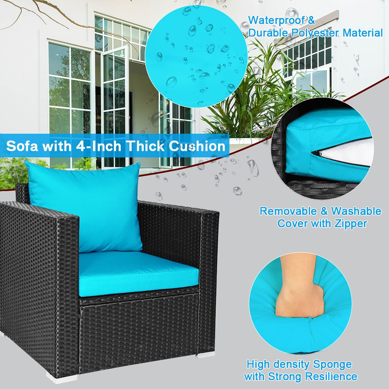 Costway 4-Piece Turquoise Rattan Patio Sofa Set product image