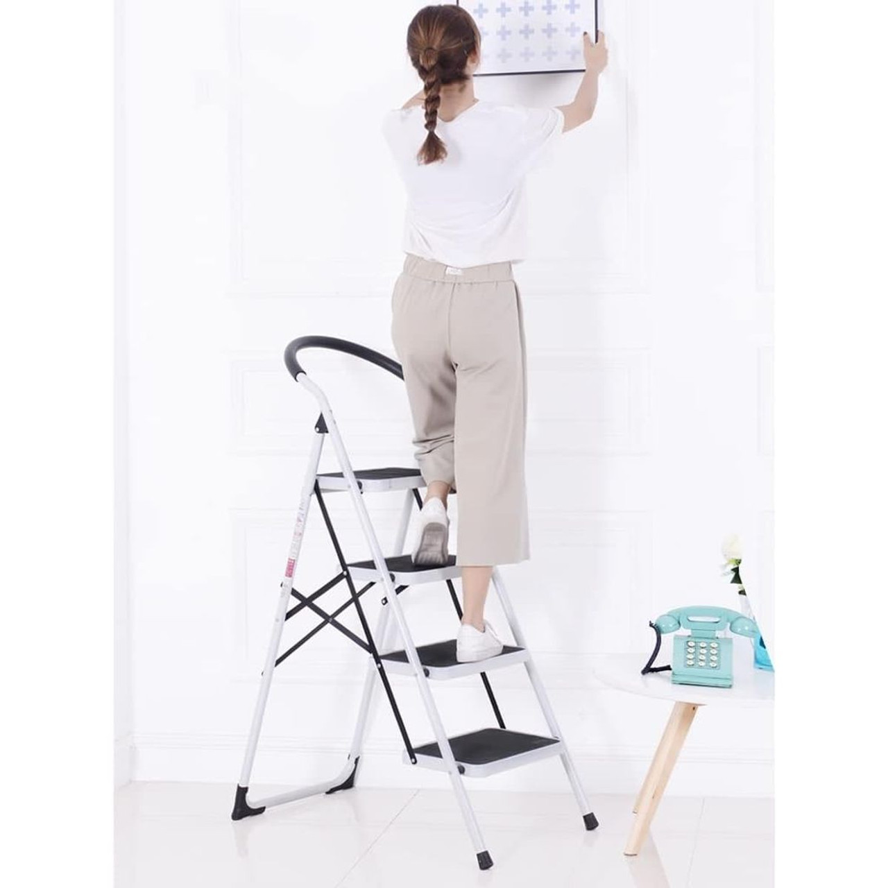 Neat-Living™ Folding 4-Step Iron Safety Step Ladder with Anti-Slip Tread product image