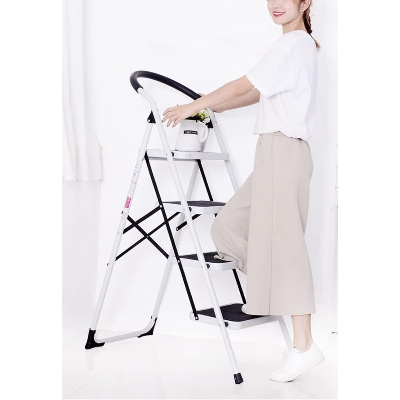 Neat-Living™ Folding 4-Step Iron Safety Step Ladder with Anti-Slip Tread product image