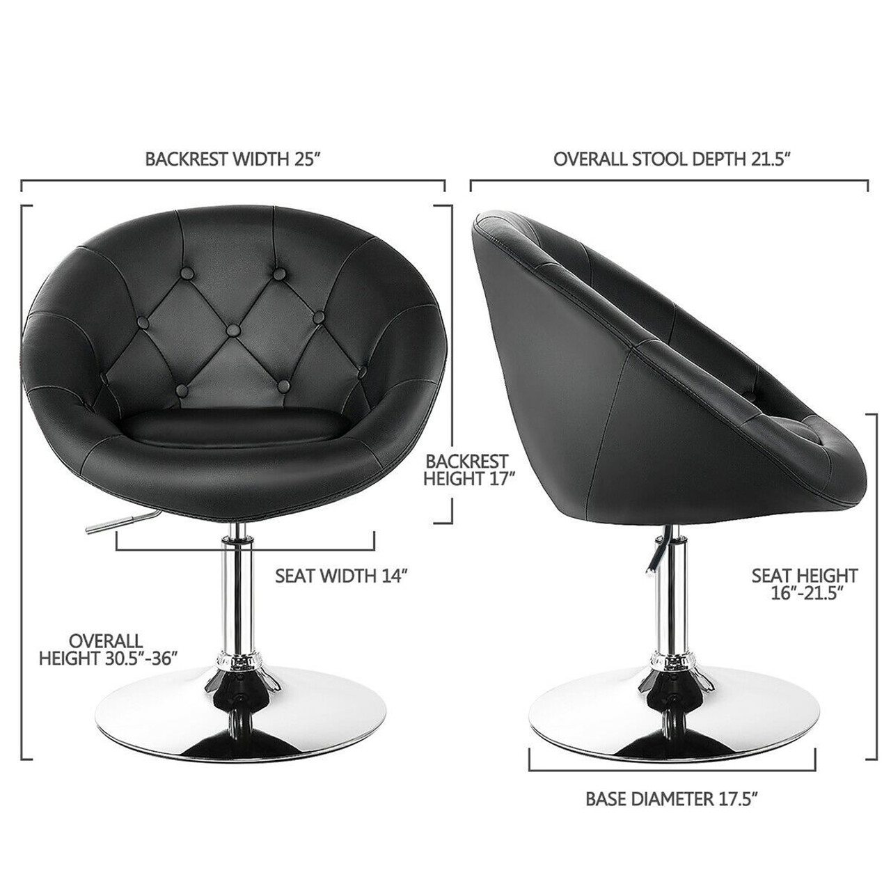 Costway Adjustable PU Leather Swivel Chair with Round Tufted Back product image