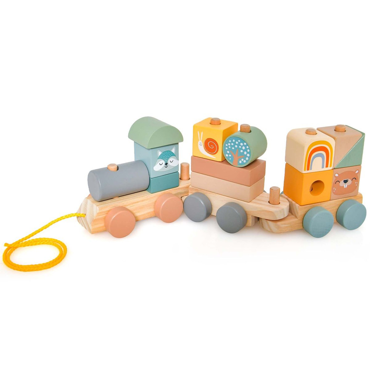 Toddler's Wooden Toy Train Set with Stacking Blocks product image