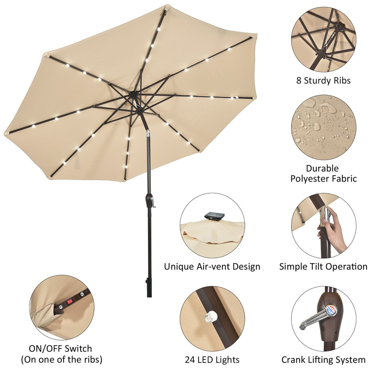 10-Foot Outdoor Patio Umbrella with Bright Solar LED Lights product image