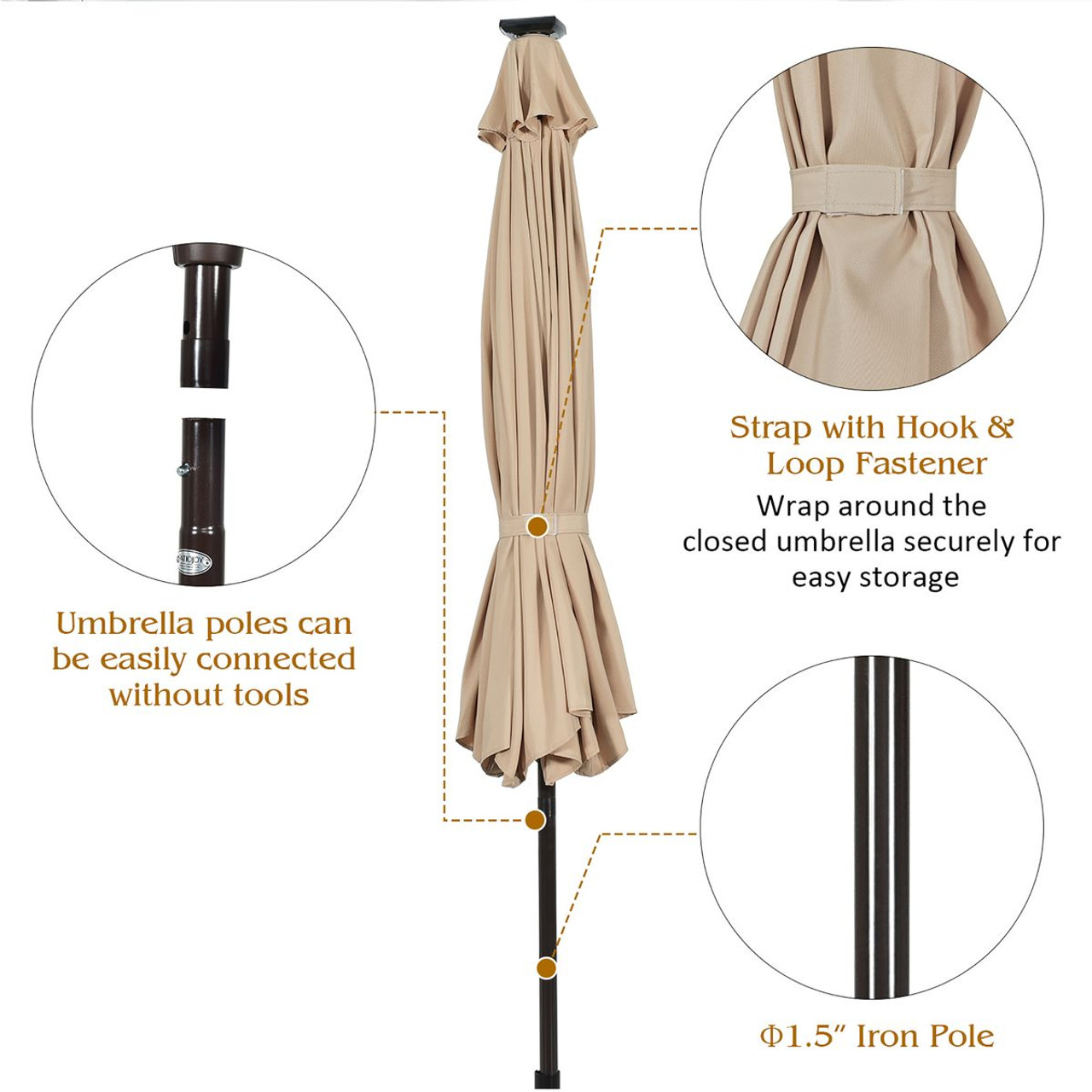 10-Foot Outdoor Patio Umbrella with Bright Solar LED Lights product image