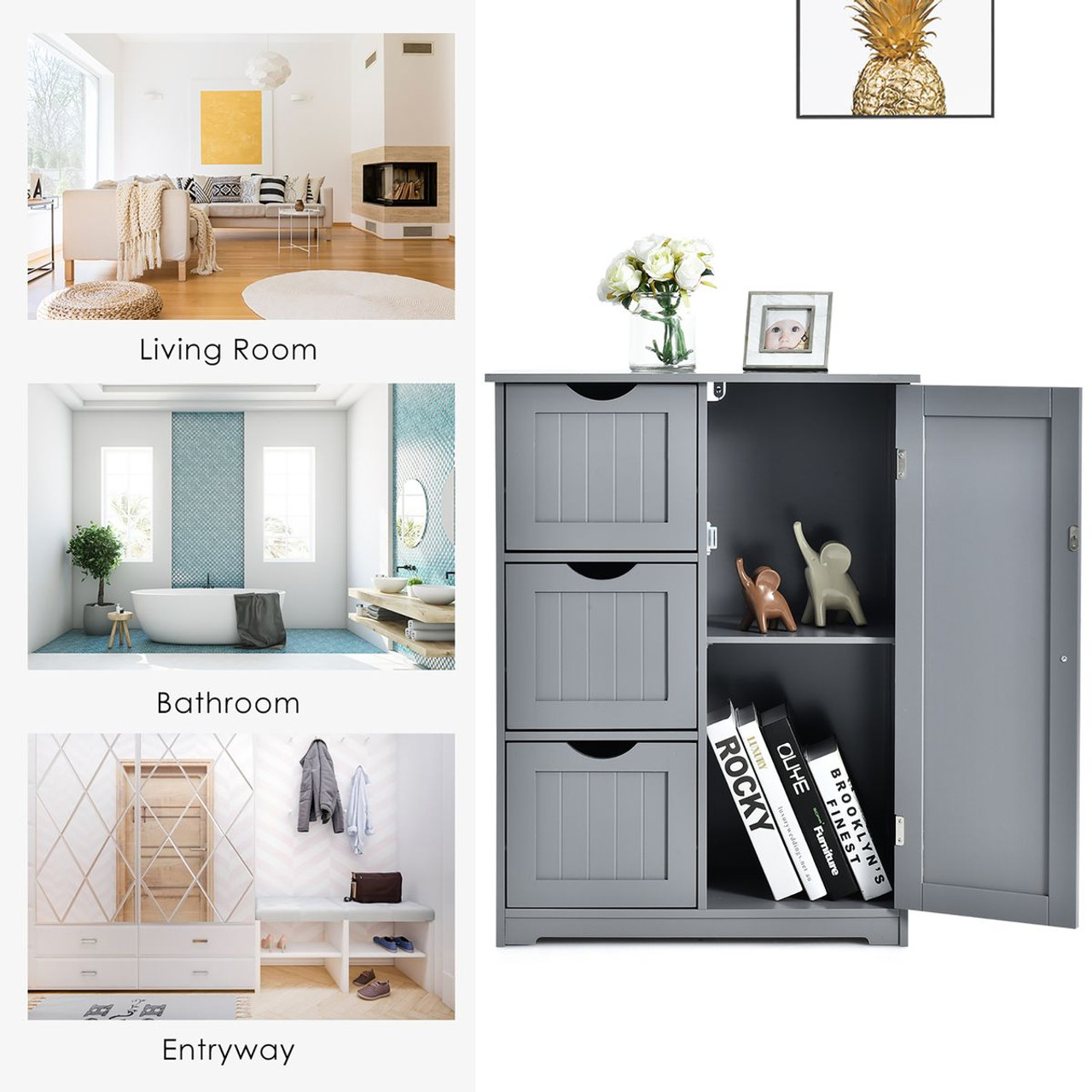 Bathroom Floor Cabinet with 3 Drawers and 1 Cupboard product image