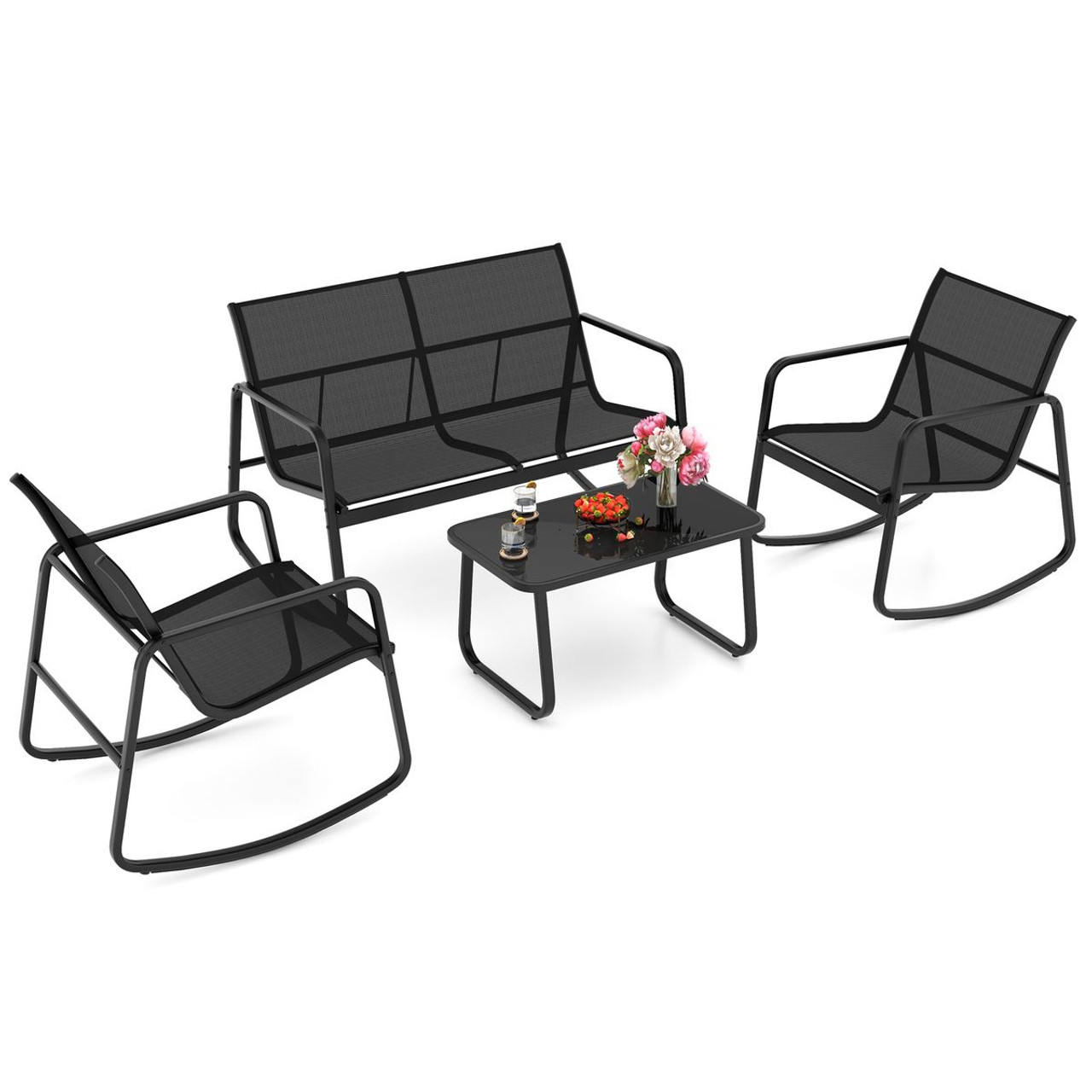 4-Piece Patio Rocking Set with Glass-Top Table product image