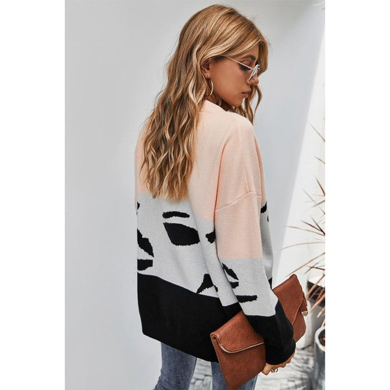 Women's Colorblock Large Button Knit Cardigan product image