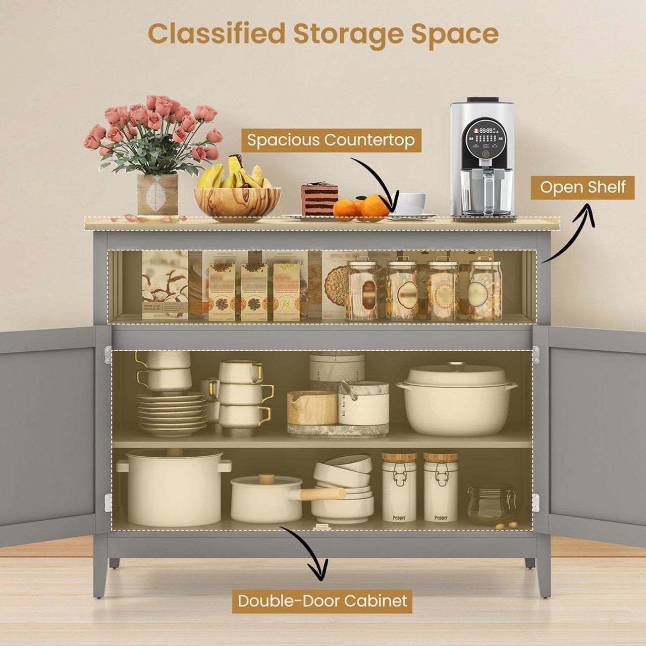 Kitchen Sideboard Buffet Server with Cupboard Cabinet product image