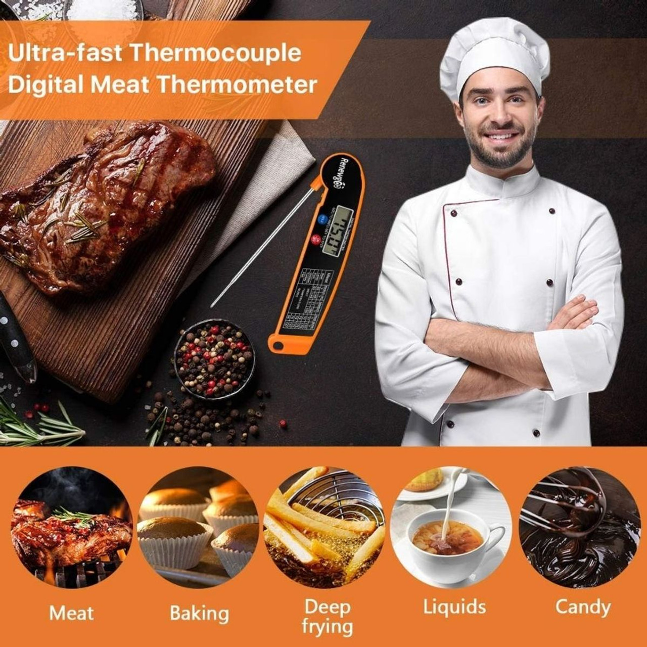 Fast-Read Digital Kitchen Thermometer with Folding Probe (1- or 2-Pack) product image