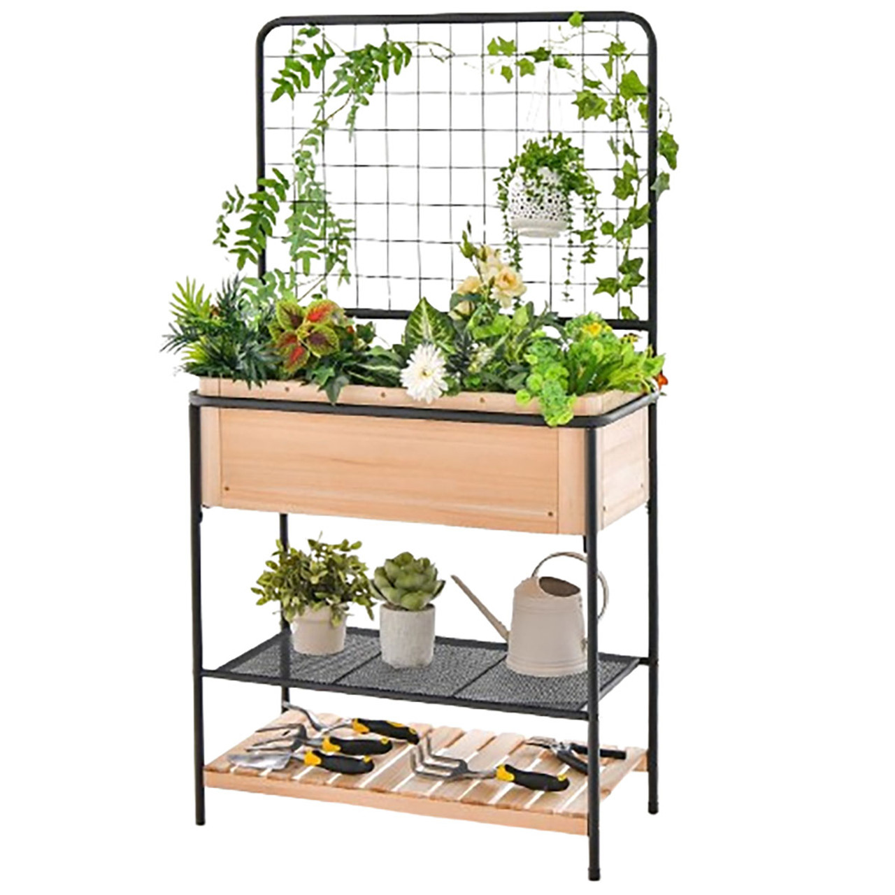 Raised Garden Bed with Trellis & 2-Tier Storage Shelves product image