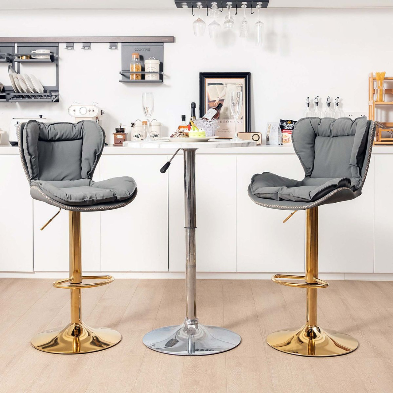 2-Piece Leathaire Adjustable and Padded Bar Stool Set product image