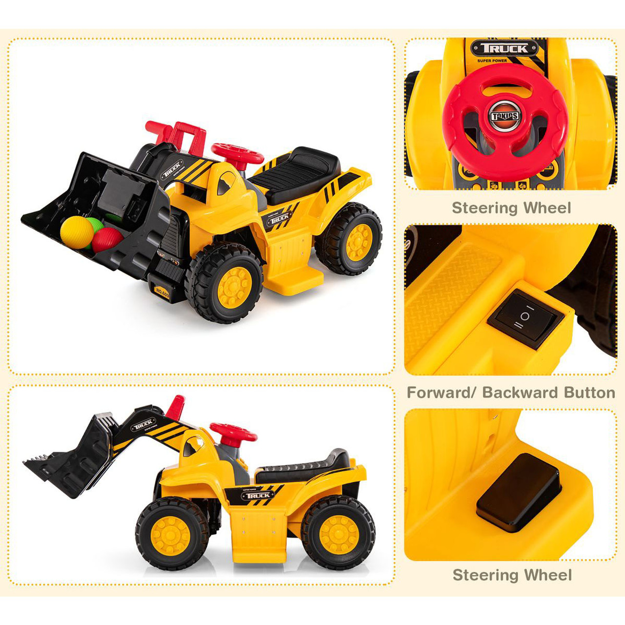 Kids' 6V Electric Ride-on Bulldozer with Adjustable Bucket product image
