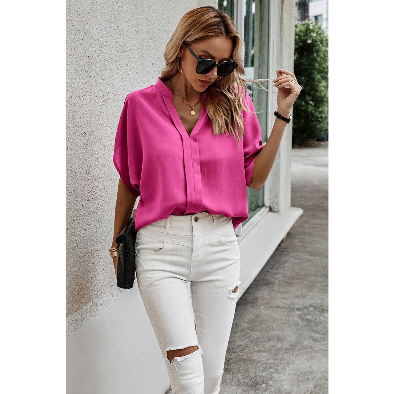 Women's V-Neck Dolman Petal Sleeve Blouse product image