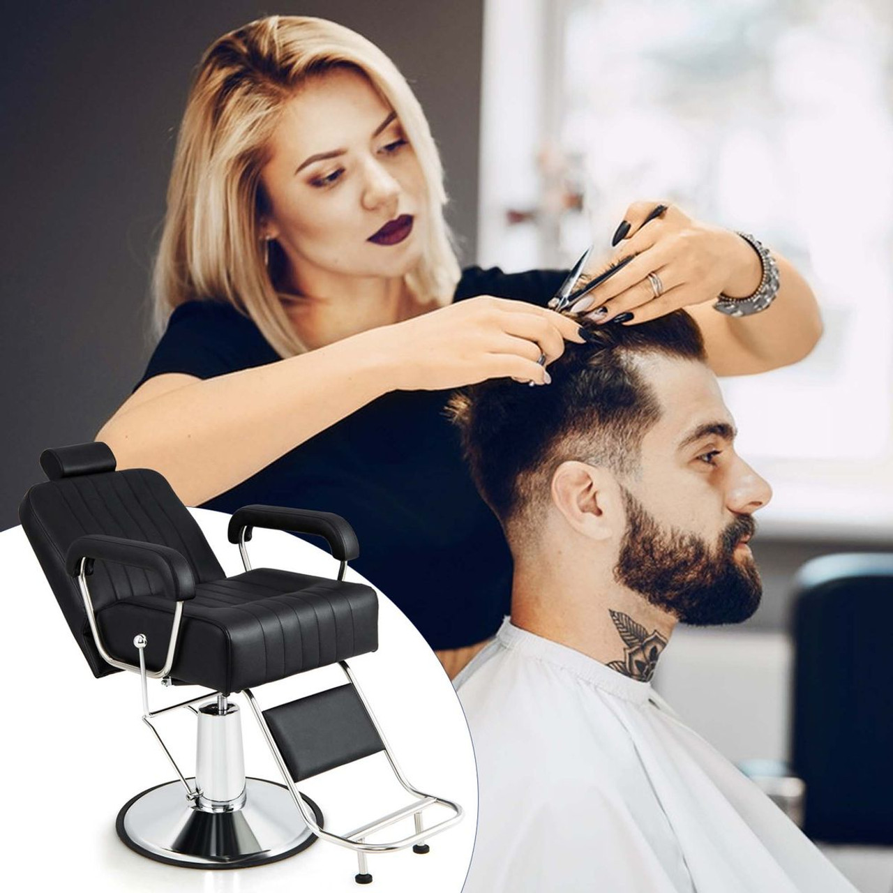 360° Swivel Hydraulic Barber Chair with Adjustable Headrest & Backrest product image