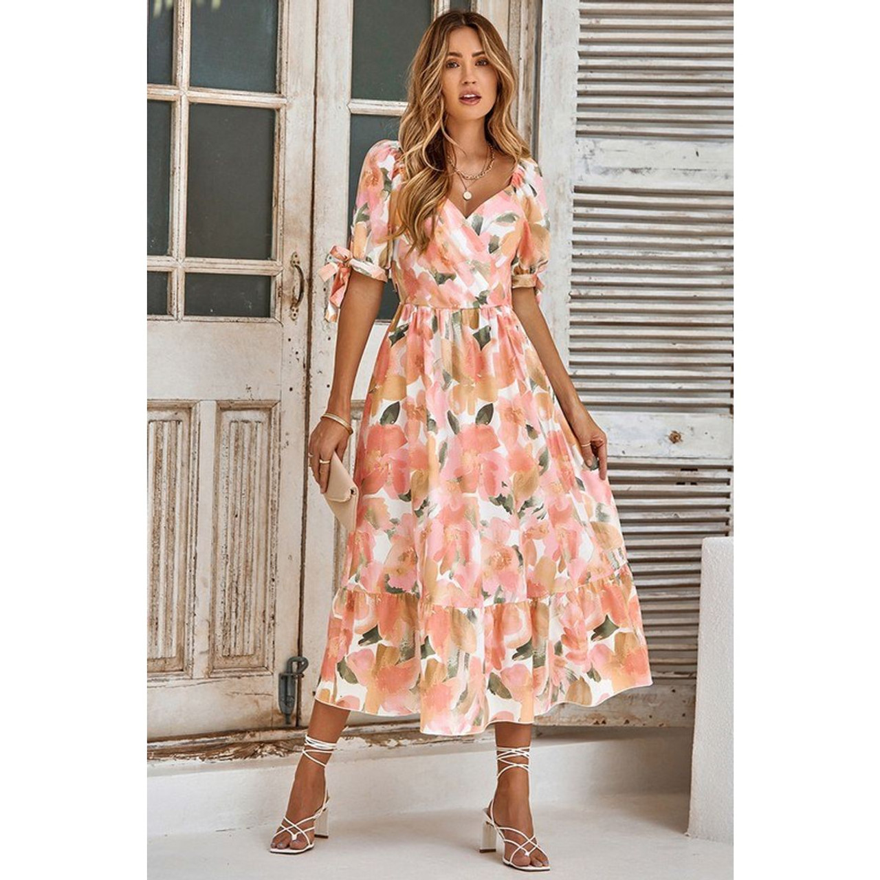 Women's Floral V-Neck Ruffle Midi Dress product image