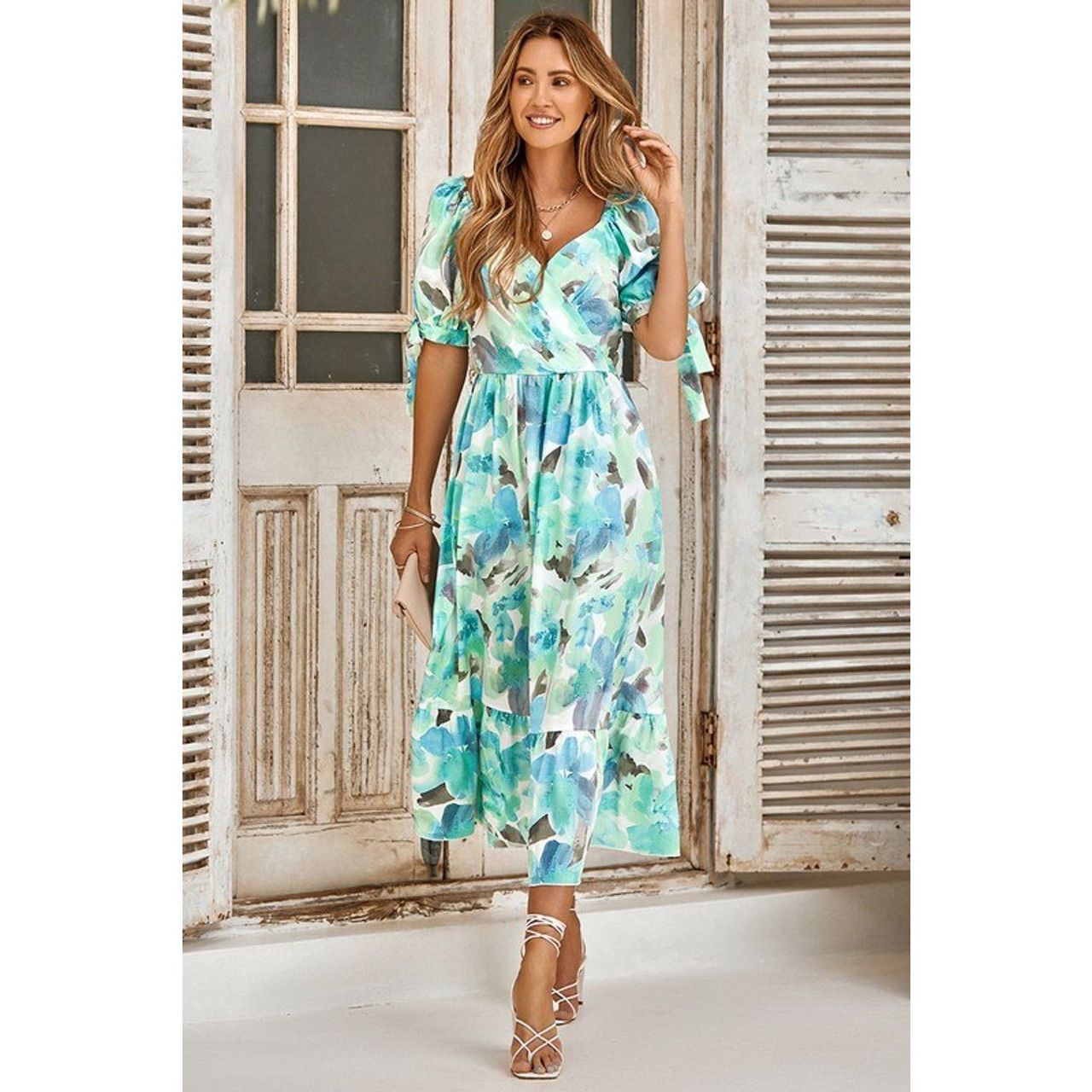 Women's Floral V-Neck Ruffle Midi Dress product image