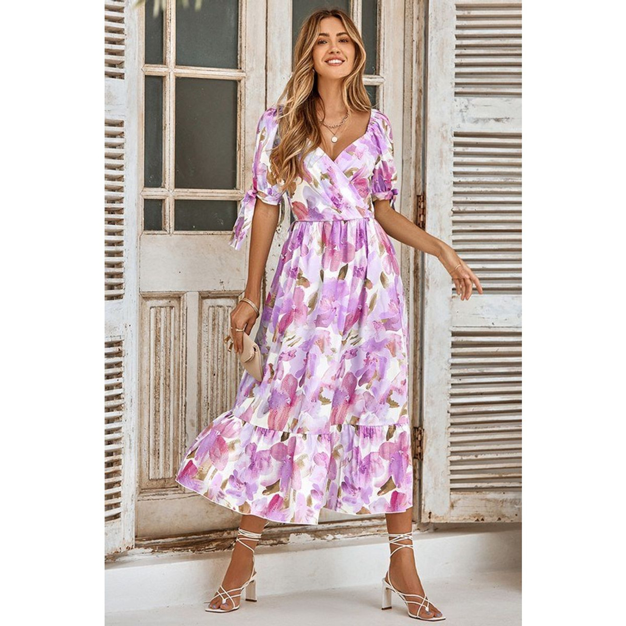 Women's Floral V-Neck Ruffle Midi Dress product image