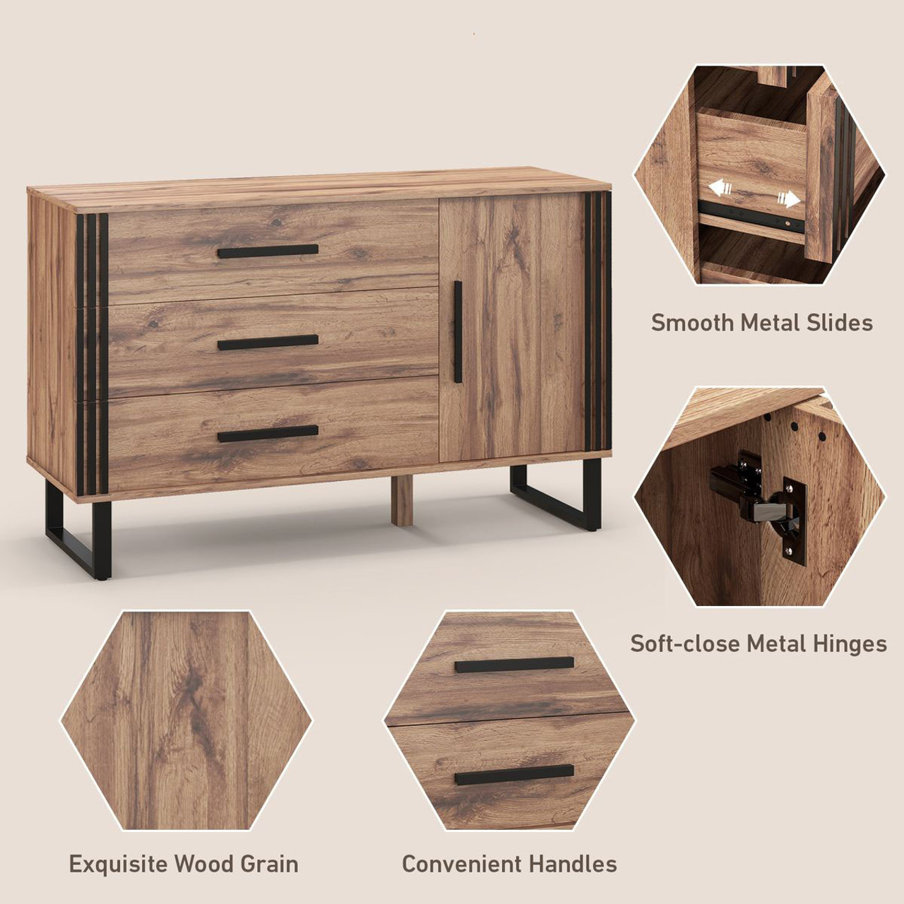 Sideboard Buffet Cabinet Credenza Storage Cabinet with 3 Drawers product image