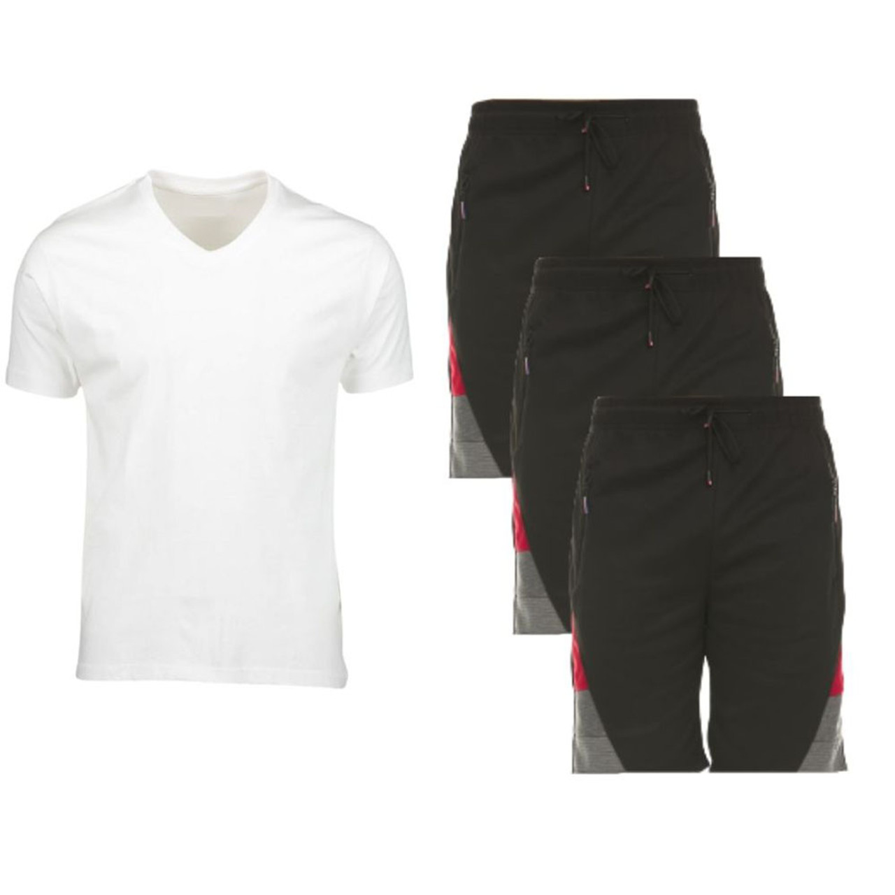 4-Piece Men's Moisture-Wicking Shorts and V-Neck T-Shirt product image