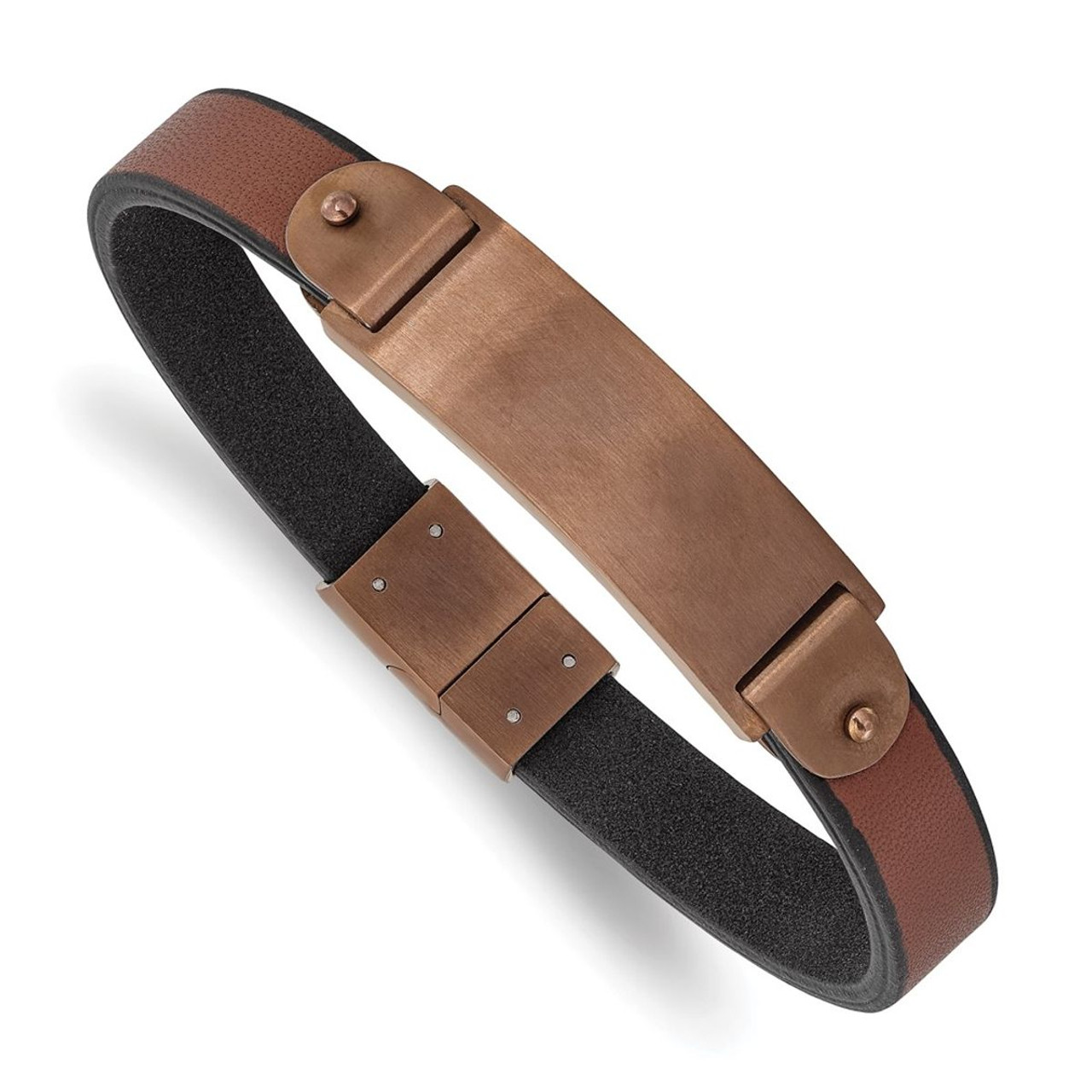 8.-5-inch Brushed IP-Plated Stainless Steel Leather Bracelet product image