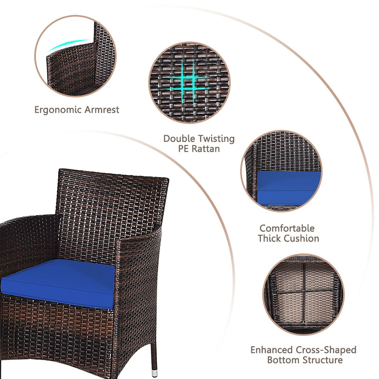 Costway Outdoor 3-Piece Rattan Wicker Furniture Set product image