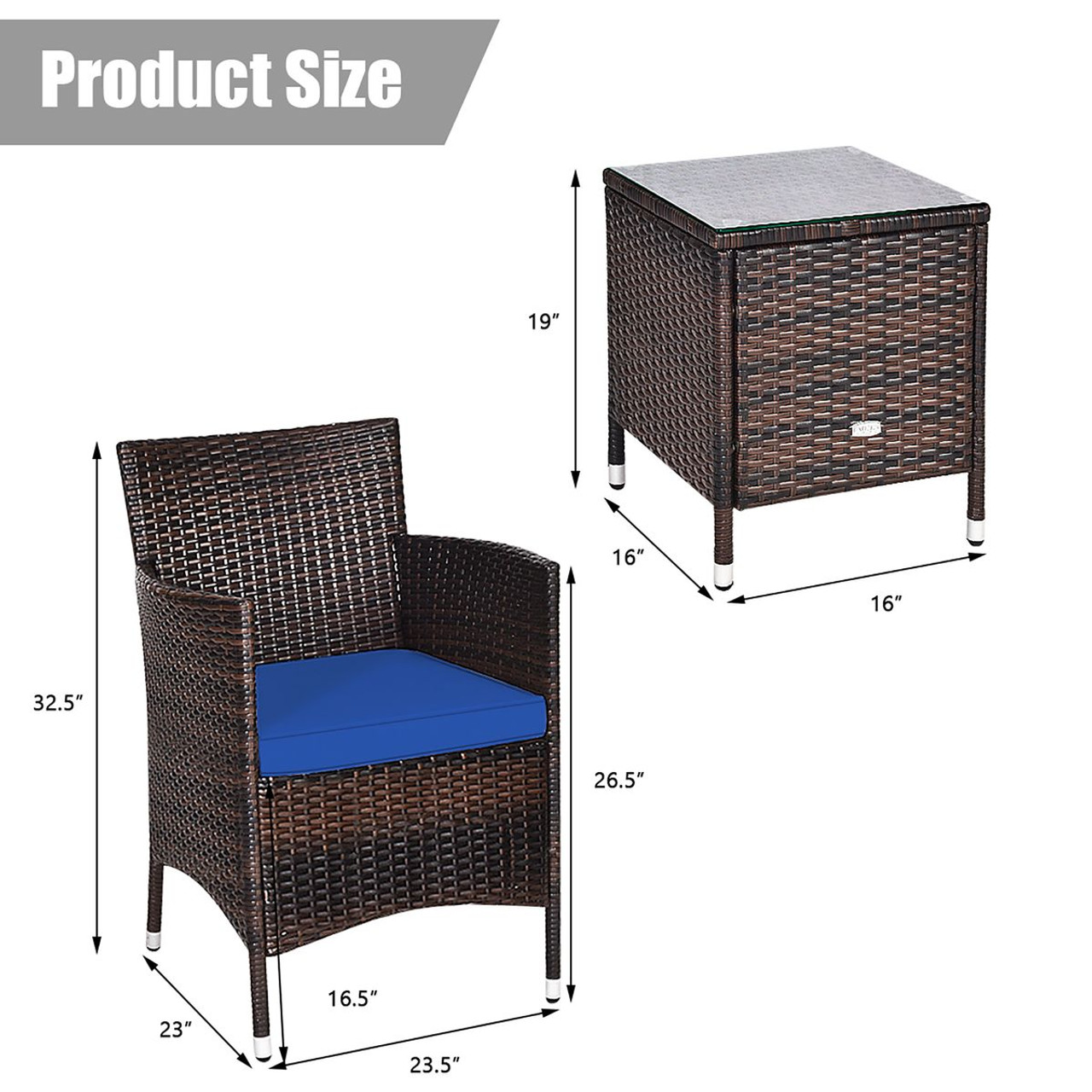 Costway Outdoor 3-Piece Rattan Wicker Furniture Set product image