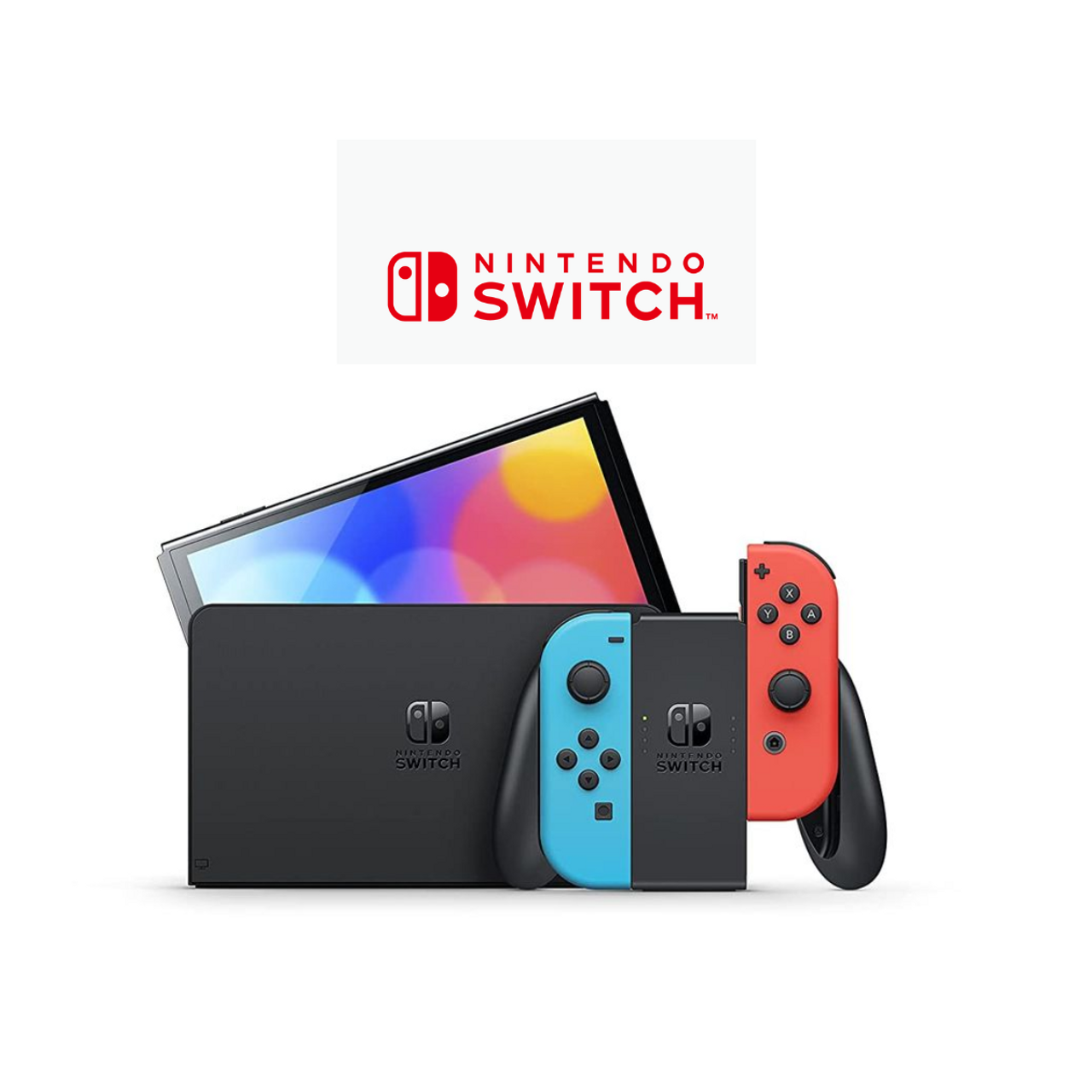 Nintendo Switch OLED Model with Neon Red and Blue Joy-Con product image