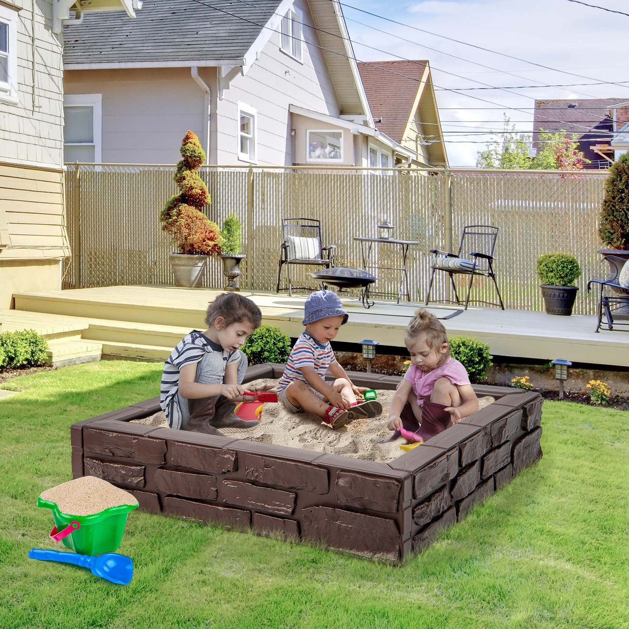 Kids' 2-in-1 HDPE Sandbox with Cover & Bottom Liner product image