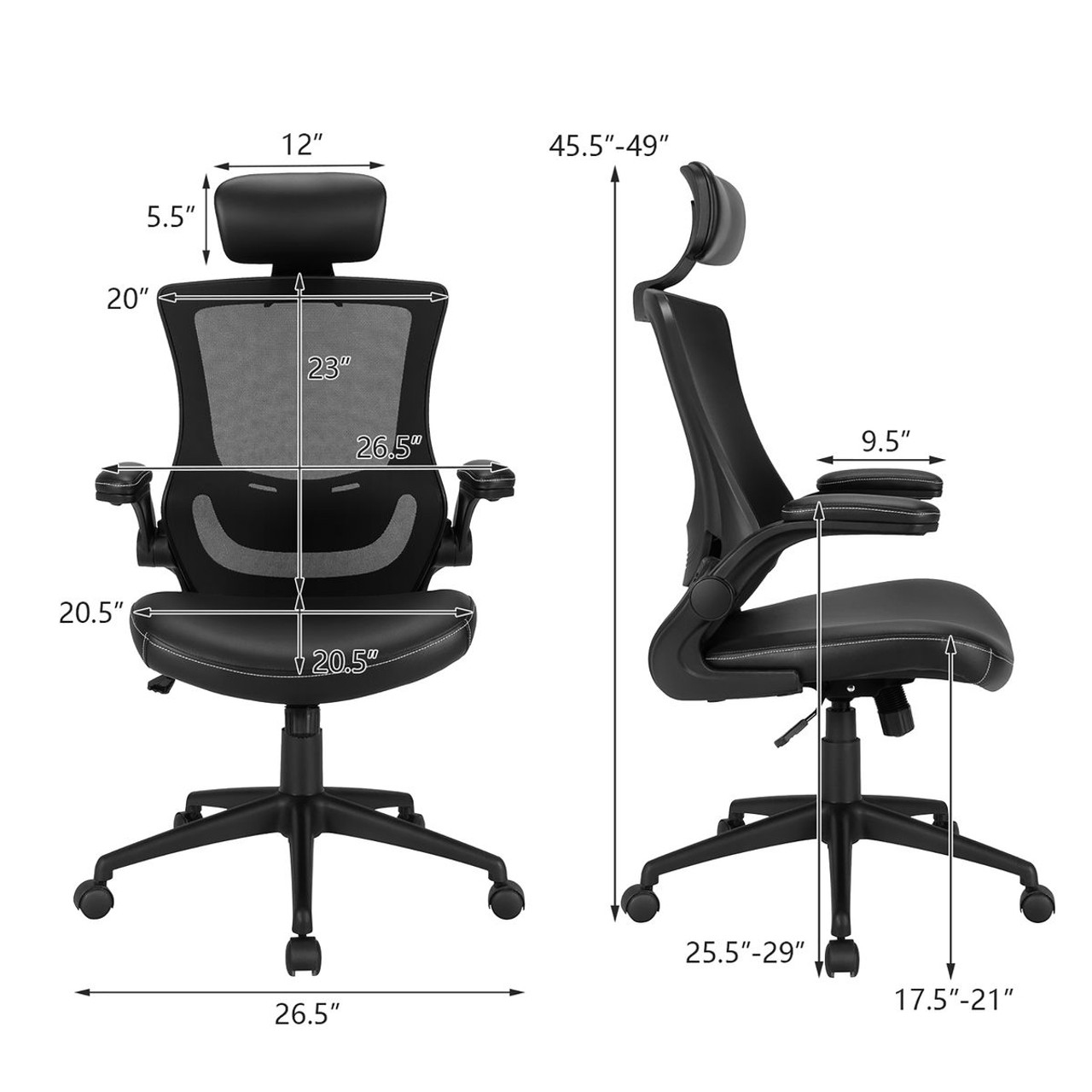 Mesh Swivel Office Chair with Flip-up Arms and Leather Seat product image