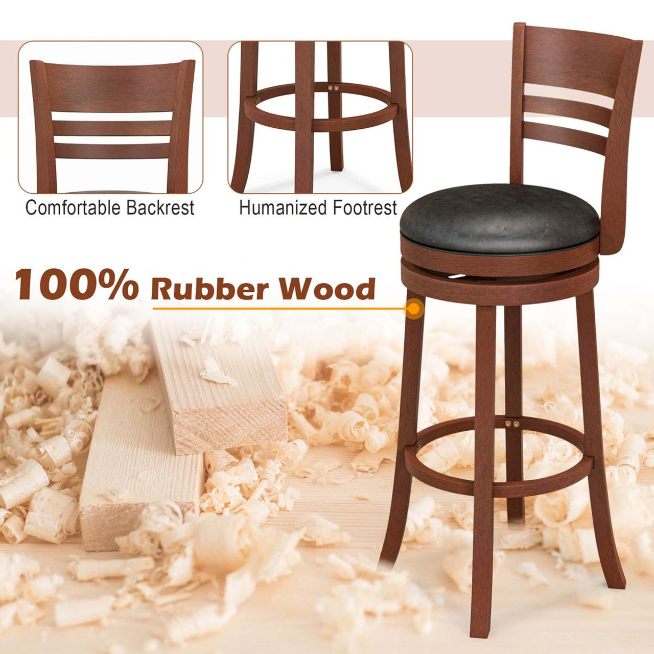 Costway Swivel Bar Height Stools with Backrests (Set of 4) product image