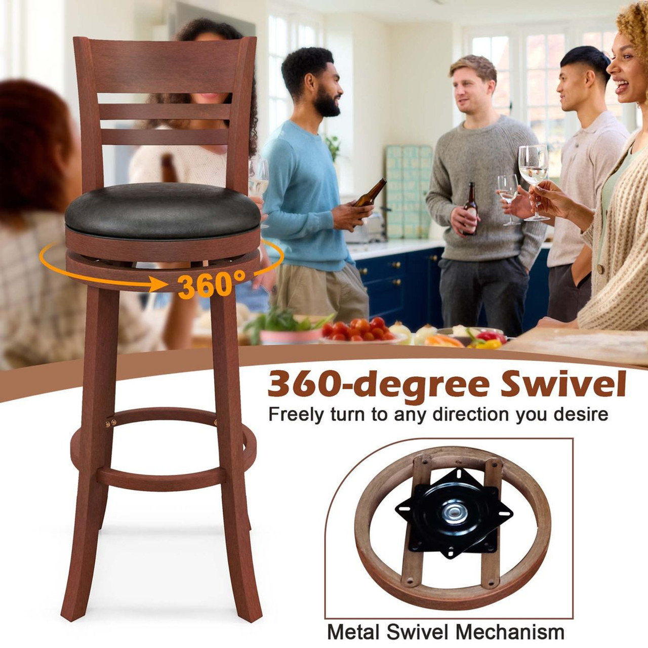 Costway Swivel Bar Height Stools with Backrests (Set of 4) product image