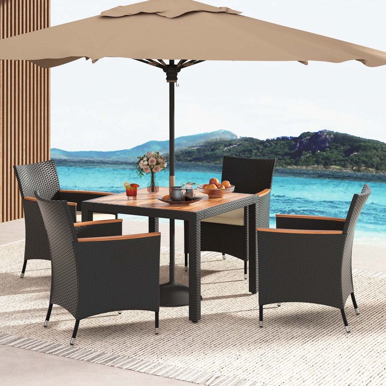 5-Piece Patio Dining Table Set for 4 with Umbrella Hole product image