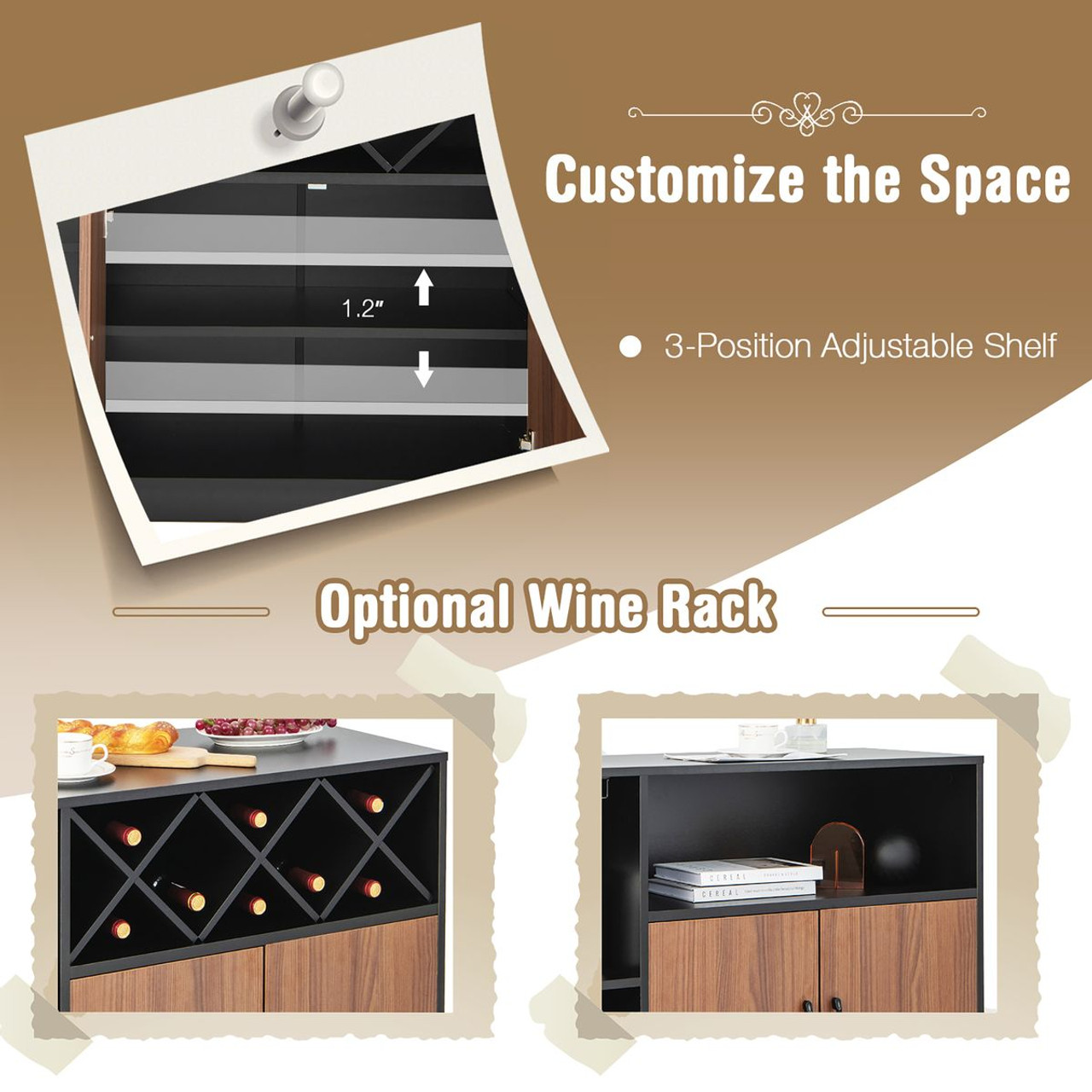 Costway Industrial Wine Bar Cabinet Sideboard product image