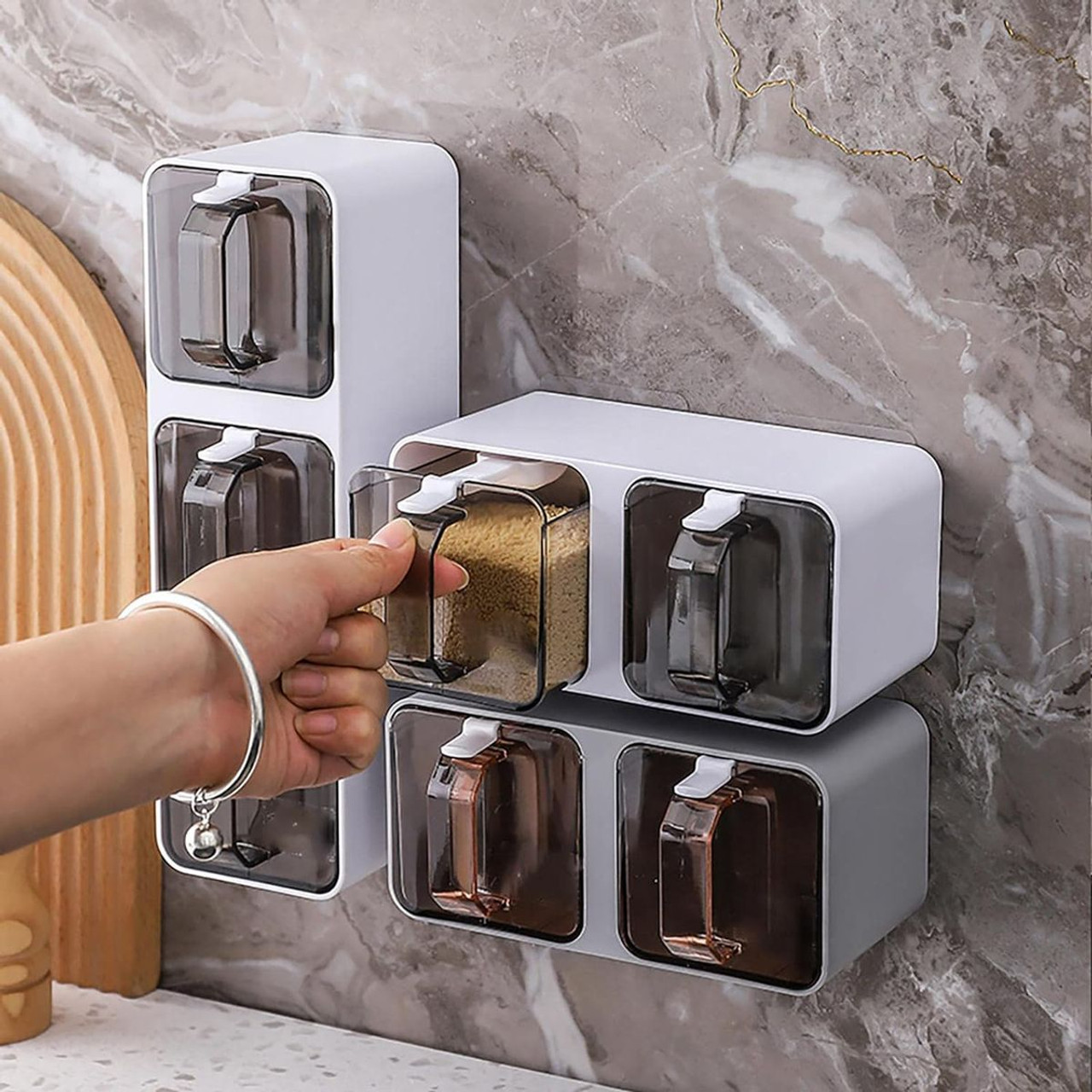 Wall-Mounted Seasoning Box Shelf with Easy-Install Containers product image