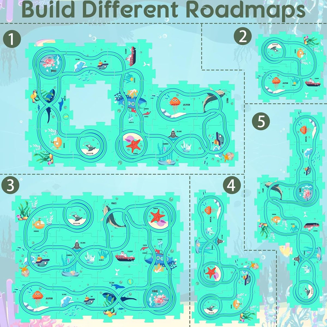 Children Educational Track Car DIY Free Assembly Map Scene To Build Electric Jigsaw Track Car (Ocean) product image