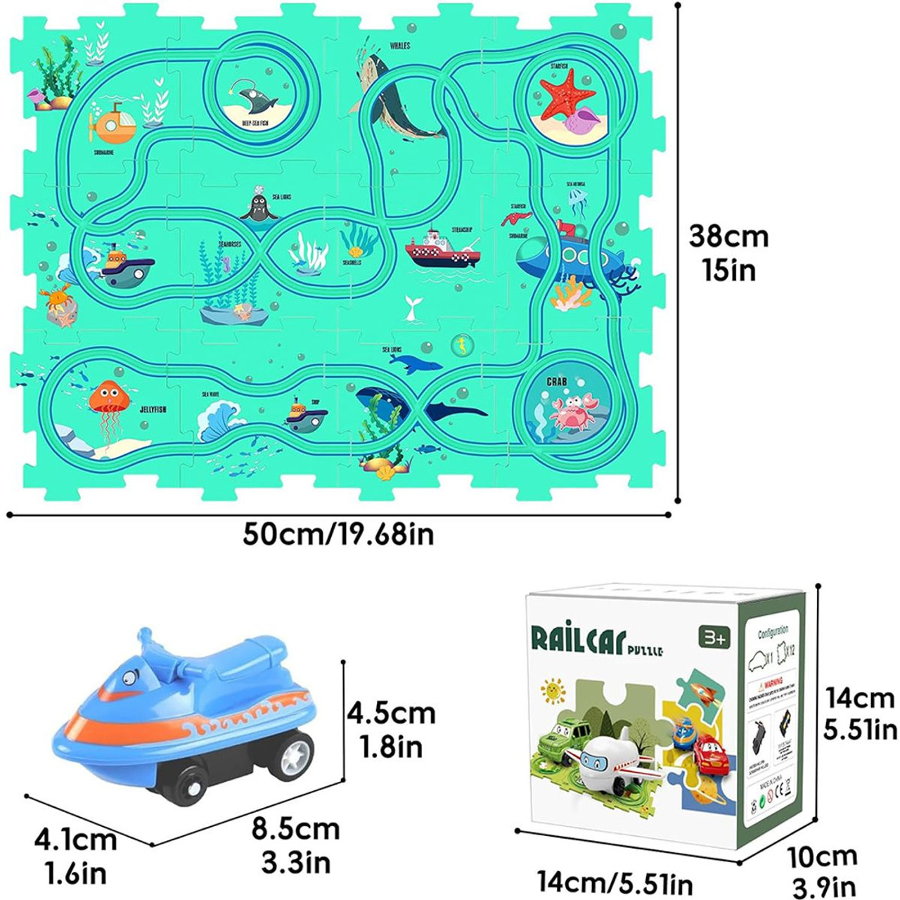 Children Educational Track Car DIY Free Assembly Map Scene To Build Electric Jigsaw Track Car (Ocean) product image