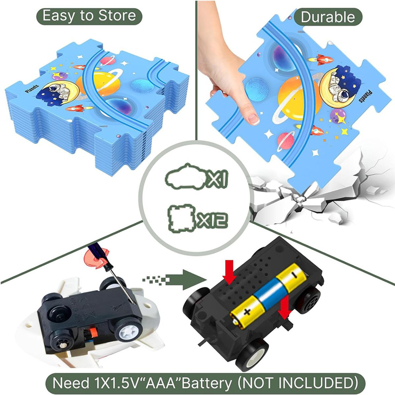 Children Educational Track Car DIY Free Assembly Map Scene To Build Electric Jigsaw Track Car (Universe) product image