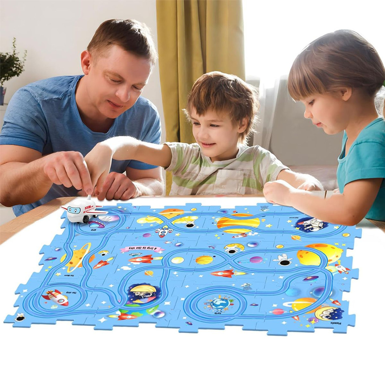 Children Educational Track Car DIY Free Assembly Map Scene To Build Electric Jigsaw Track Car (Universe) product image