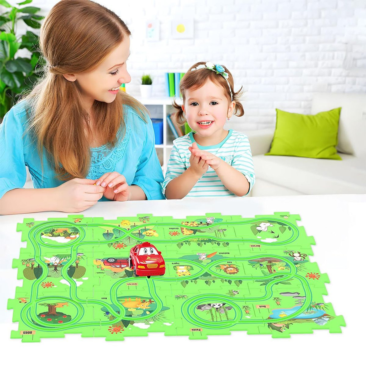 Children Educational Track Car DIY Free Assembly Map Scene To Build Electric Jigsaw Track Car (Forest) product image