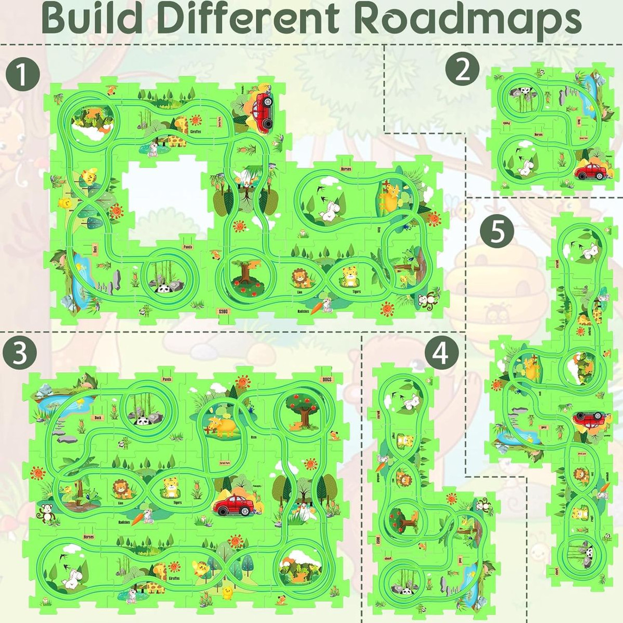 Children Educational Track Car DIY Free Assembly Map Scene To Build Electric Jigsaw Track Car (Forest) product image